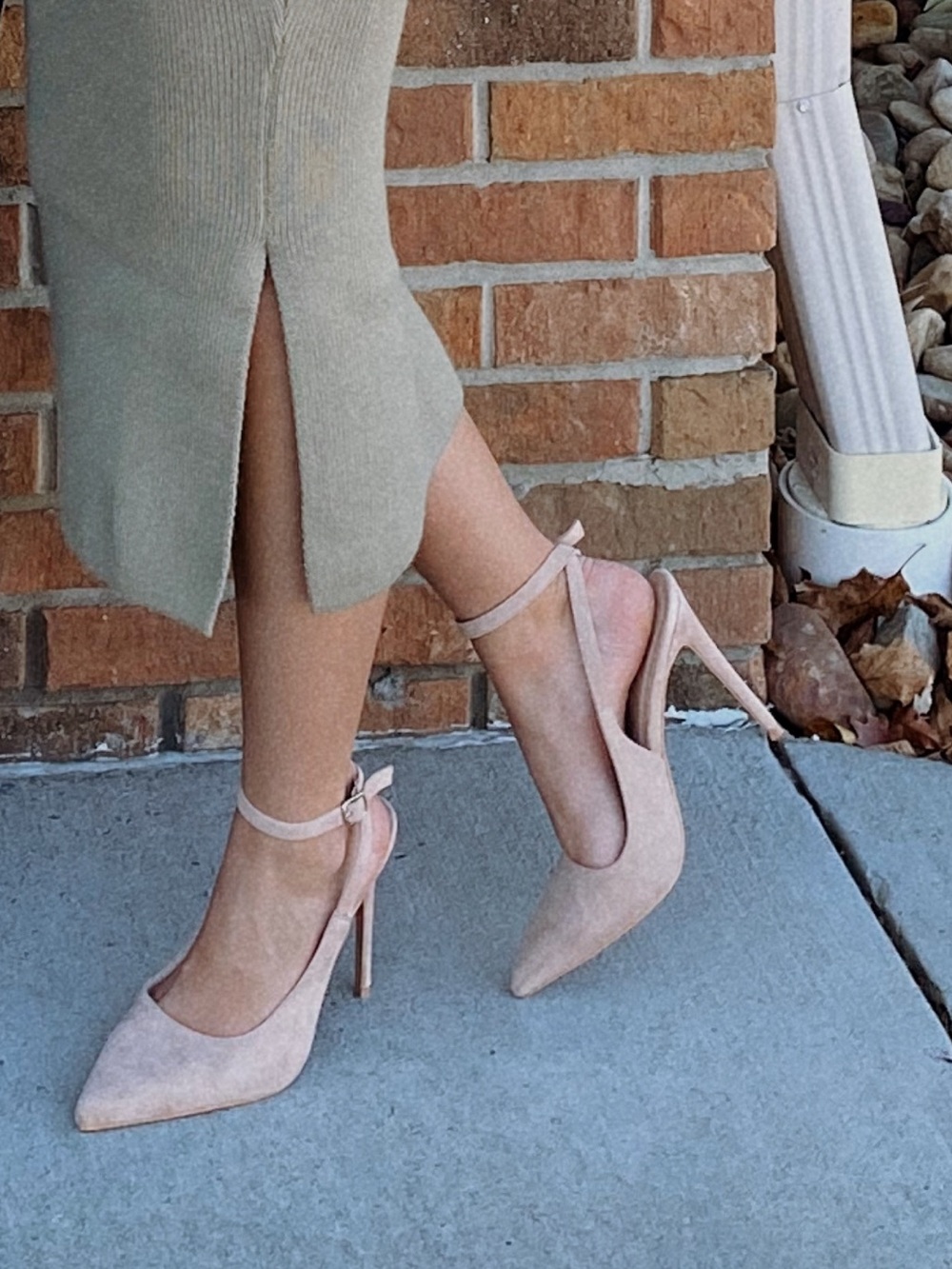 Lulu's Cream Suede Ankle-Strap Pointed-Toe Stilettos